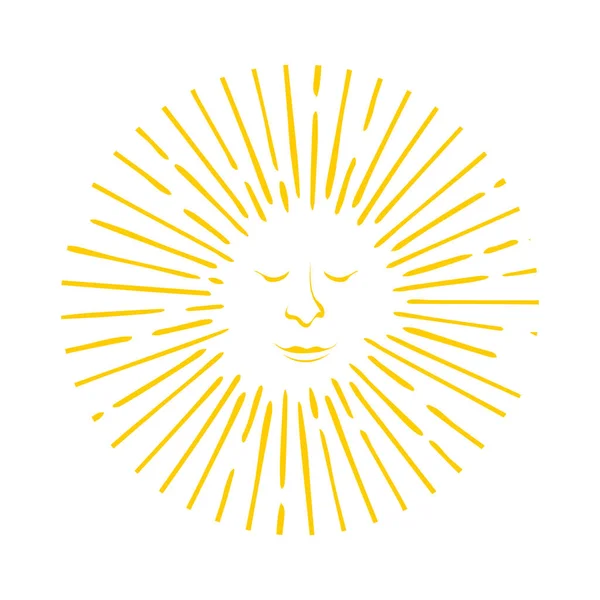 Bright Sun Logo Vector Smile Relaxing Face Icon Meditation Style — Stock Vector