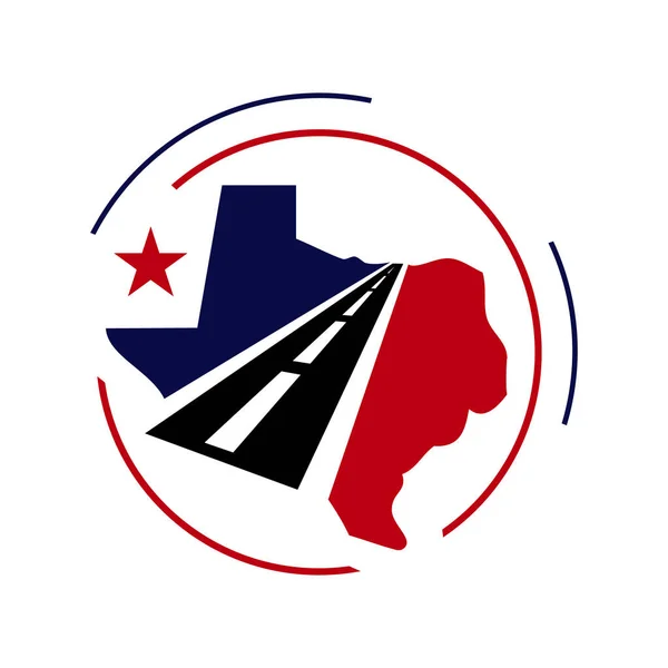 Texas Mapa Vetorial Com Elemento Estrada Bandeiras Azuis Vermelhas Ilustração — Vetor de Stock