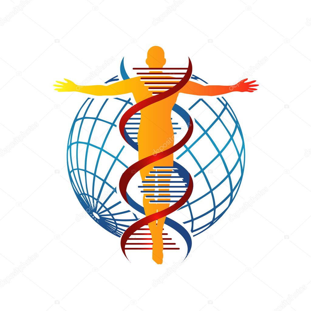 the combination icon of helix strand DNA human logo vector isolated on white background