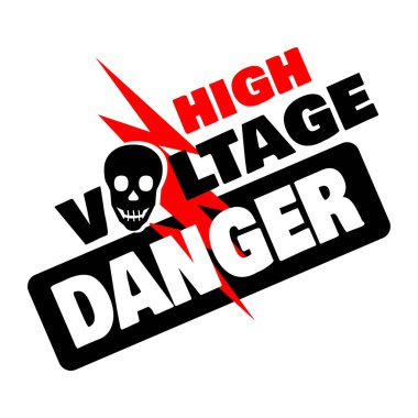 Siyah kırmızı tehlike sembolü Kafatası Yıldırım elektrik sembollü Yüksek Voltaj İşaret Vektörü İllüstrasyon