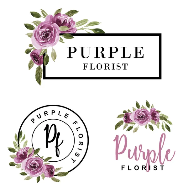 Conjunto de logotipo femenino acuarela flor púrpura . — Archivo Imágenes Vectoriales