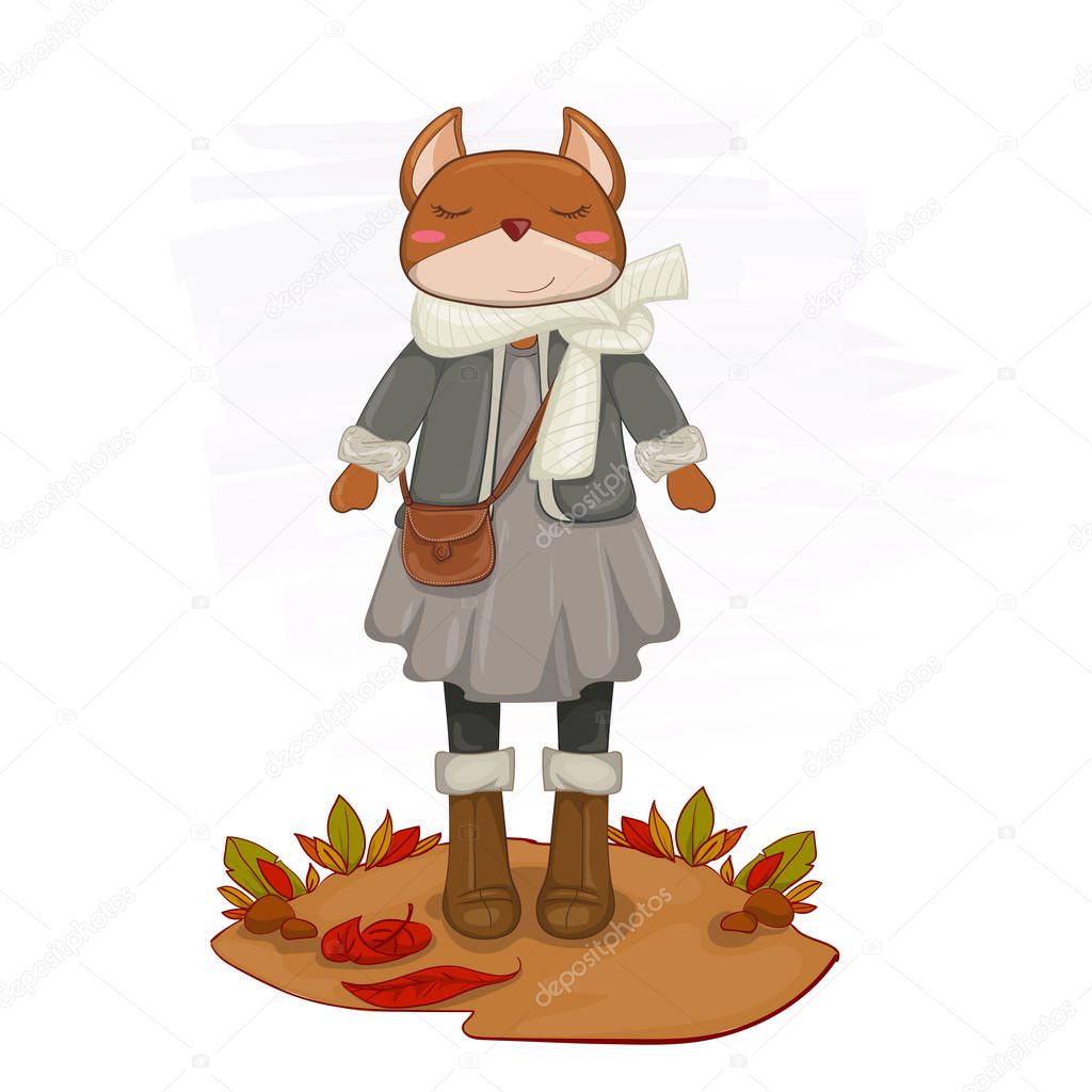 vector illustration of a beautiful fox girl wearing a autumn-themed sweater