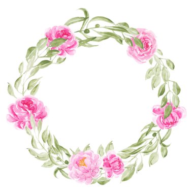 pembe şakayık suluboya çiçek çelengi