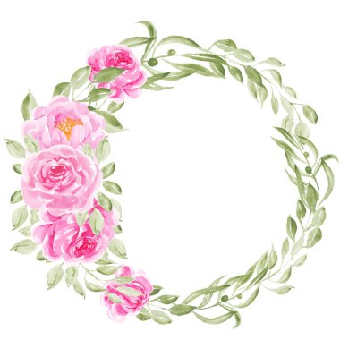 pembe şakayık suluboya çiçek çelengi