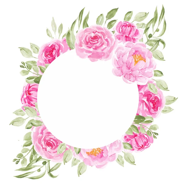 Rose pivoine fleurs cercle cadres pour invitation de mariage — Image vectorielle