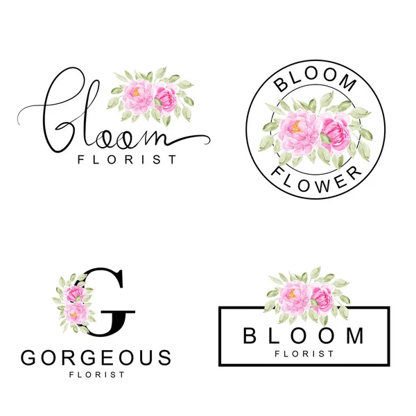 Conjunto de logotipo feminino flor aquarela rosa —  Vetores de Stock