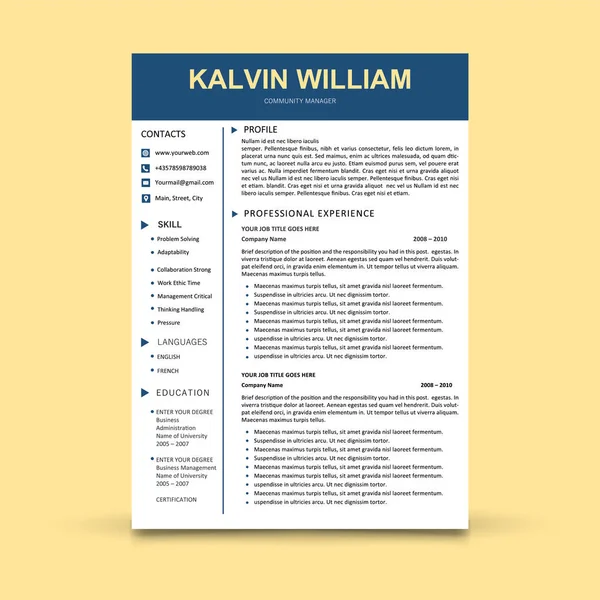 Minimal professional resume template — Stock Vector