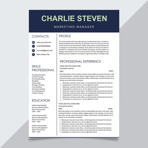 Creatieve en minimalistische persoonlijke vector CV sjabloon — Stockvector