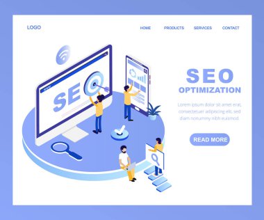 Arama motoru optimizasyonu Açılış Sayfası Tasarımı isometrik