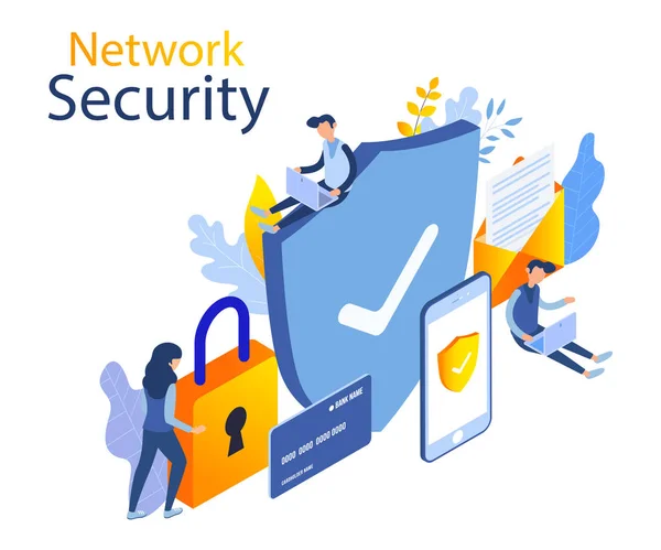 Network security modern isometric design — Stock Vector