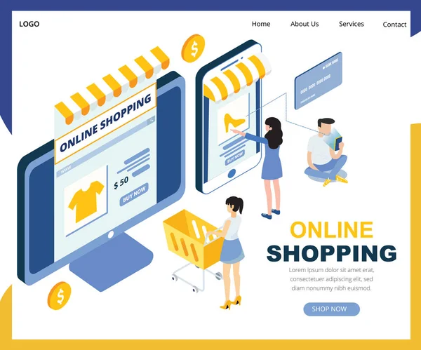 Compras online design vetorial isométrico — Vetor de Stock