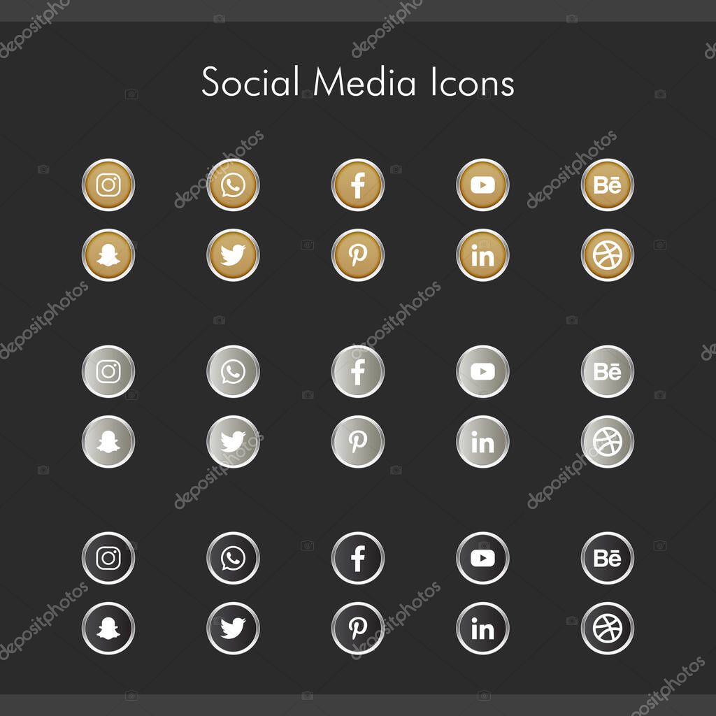 Modern button dark social icon set