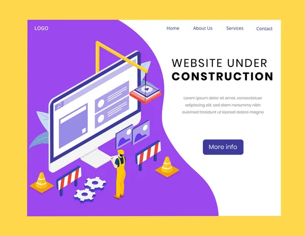 İnşaatın izometrik iniş sayfası altındaki web sitesi