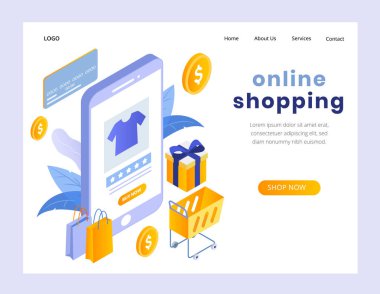 Çevrimiçi alışveriş iniş sayfasının izometrik kavramı
