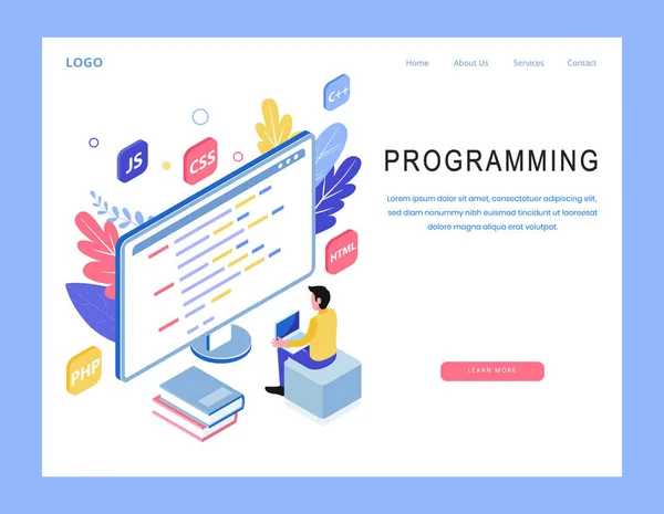 Programação Isométrica vetor de design de landing page — Vetor de Stock