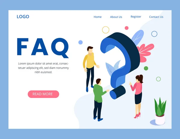 FAQ perguntas frequentes design de landing page de pergunta — Vetor de Stock