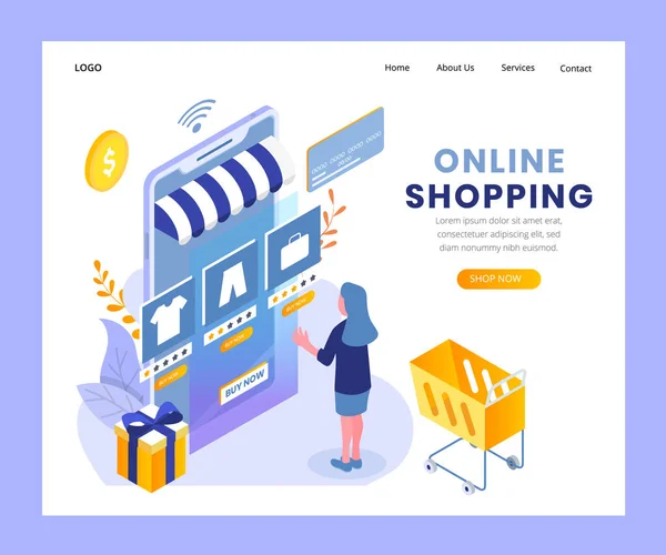 Online nakupování přistávací stránky design — Stockový vektor