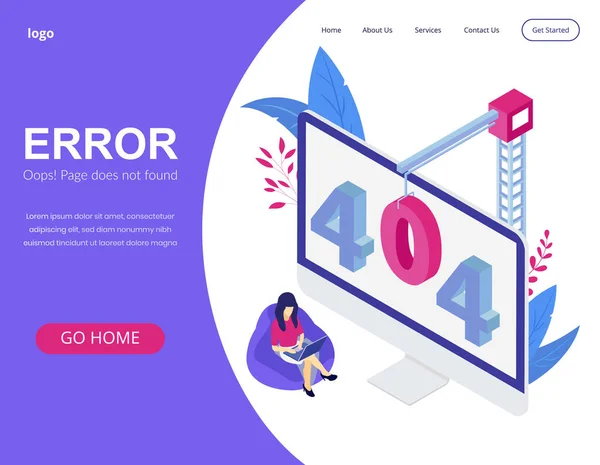 Error 404 concepto página de destino isométrica — Vector de stock