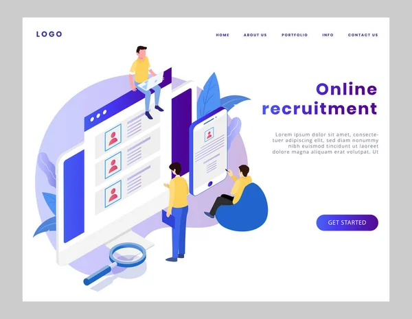 Página de destino Isométrica de recrutamento online — Vetor de Stock