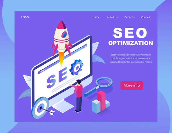 Seo iniş sayfası izometrik vektör illüstrasyonu