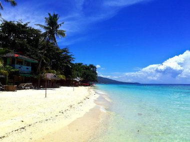 Beyaz Kum Plajı ve Moalboal turkuaz okyanus, Cebu, Filipinler