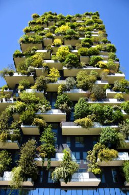 Bosco Verticale, Vertical Forest is a pair of residential towers, 111 and 76 meters height, designed by Stefano Boeri and contain more than 900 trees as a vertical forest clipart