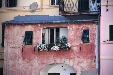 Cityscape ve küçük balıkçı köyü ve turizm beldesi Camogli, İtalya plaj fotoğrafları