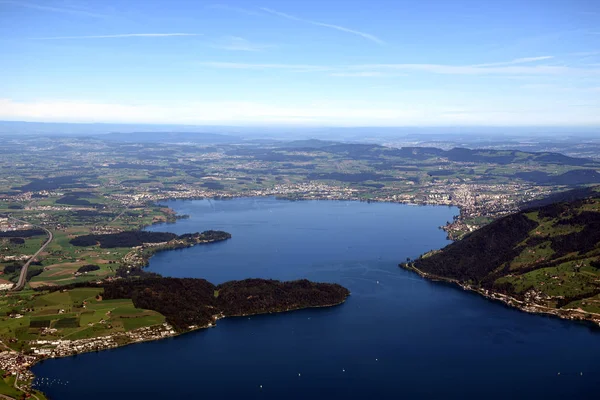Vista Panorámica Del Lago Zug Desde Cima Rigi Kulm Monte — Foto de Stock
