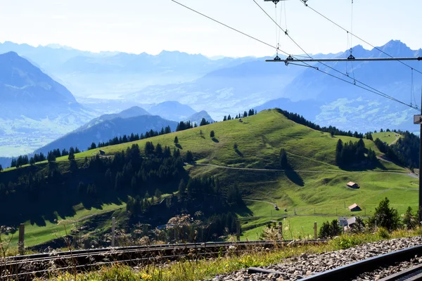 Vue Panoramique Sur Paysage Depuis Sommet Rigi Kulm Chemin Fer — Photo