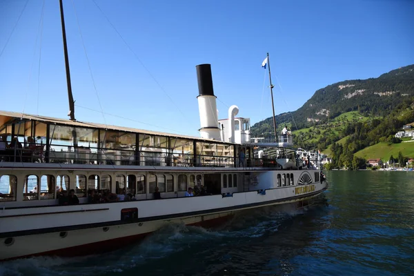 Vitznau Suiza Septiembre 2019 Barco Vapor Con Salida Turística Del — Foto de Stock