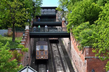 Budapeşte 'deki Tarihi Budapeşte Şatosu Tepesi Füniküleri