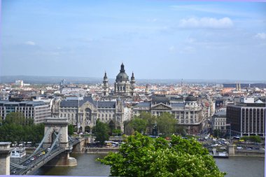 Budapeşte 'nin Pest tarafının Skyline şehir manzarası