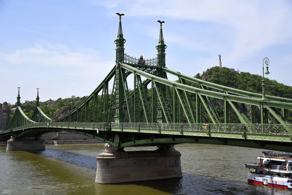 Budapest Hungary 2019 Híres Zöld Szabadság Híd Szabadság Híd Duna — Stock Fotó