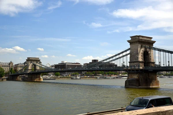 Landmark Szechenyi Αλυσίδα Γέφυρα στη Βουδαπέστη — Φωτογραφία Αρχείου