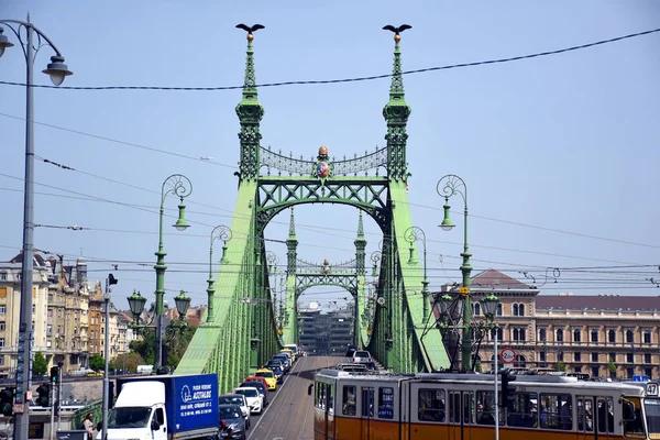 Budapest Hungary 2019 Famous Green Liberty Bridge Freedom Bridge River — Stock Photo, Image