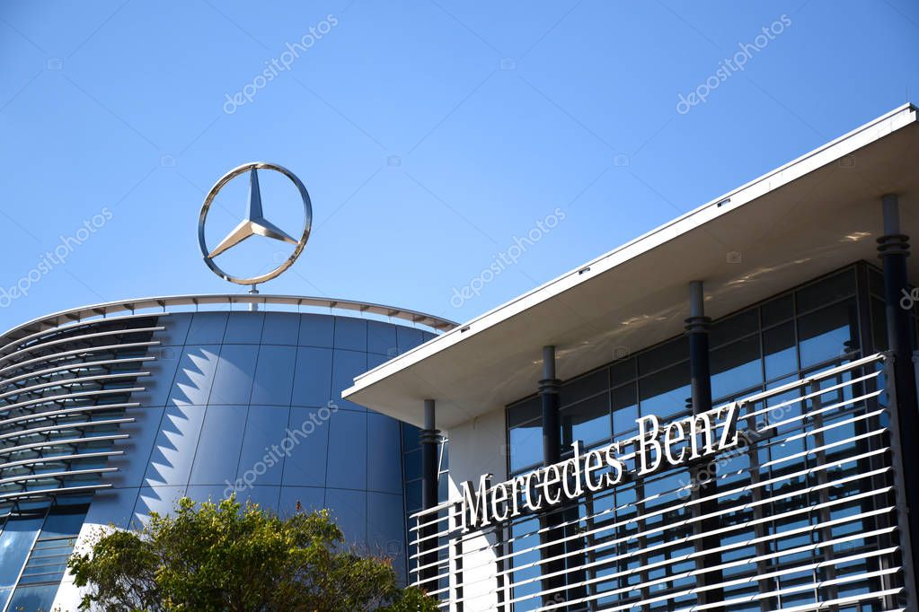 Milan, Italy, 08.04.2019: Headquarter building complex of Merbag - Official Mercedes-Benz Dealership in Uptown Milan, the first Smart District of Milan