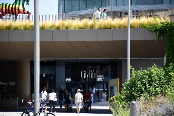 Milan Italy 2019 Entrance Citylife Shopping Center Bottom Three Towers — Stock Photo, Image