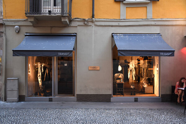 Milan, Italy, 08.04.2019: Storefront, entrance of the Italian fashion company Transit Par-Such (Tam & Company) store in the romantic, artist neighborhood Brera Art District
