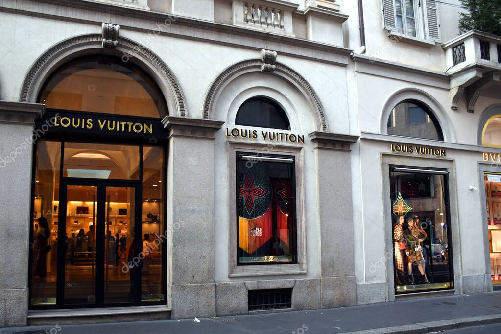 Milan, Italy  07.06.2019: Storefront and entrance of the French fashion house