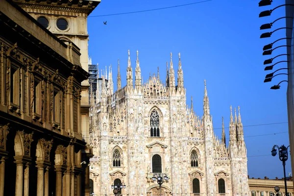 Vista Frontal Catedral Milão Duomo Milano Gótica Piazza Mercanti Praça — Fotografia de Stock