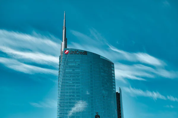 Milánó Olaszország 2020 Unicredit Torony Gae Aulenti Téren Unicredit Székhelye — Stock Fotó