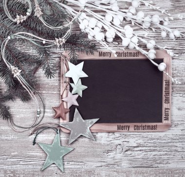 Noel süslemeleri, metin alanı ile siyah tebeşir tahtası