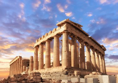 Atina, Yunanistan 'da Akropolis' te gün batımında Parthenon