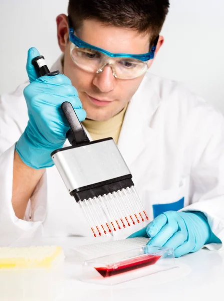 Jovem biólogo configura reação de PCR — Fotografia de Stock