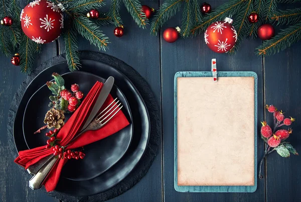 Kerst menu mockup op donkere achtergrond, ruimte — Stockfoto