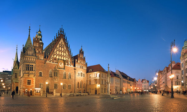 Wroclaw city in Poland, panoramic image or Town Hall