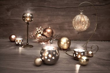 Mumlar ve Noel süsleri ile Vintage Noel arka plan