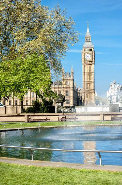 London Våren Utsikt Över Parlamentsbyggnaden Och Big Ben Tornet Från — Stockfoto