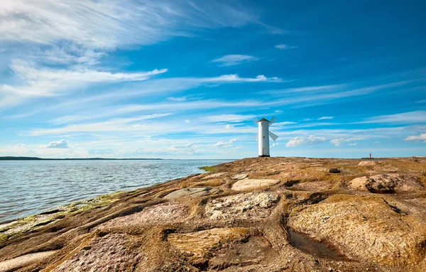 Imagem Panorâmica Litoral Farol Swinoujscie Porto Polónia Mar Báltico — Fotografia de Stock