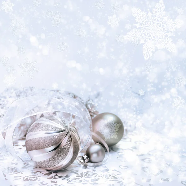 Golden Christmas decorations on winter background Stock Picture